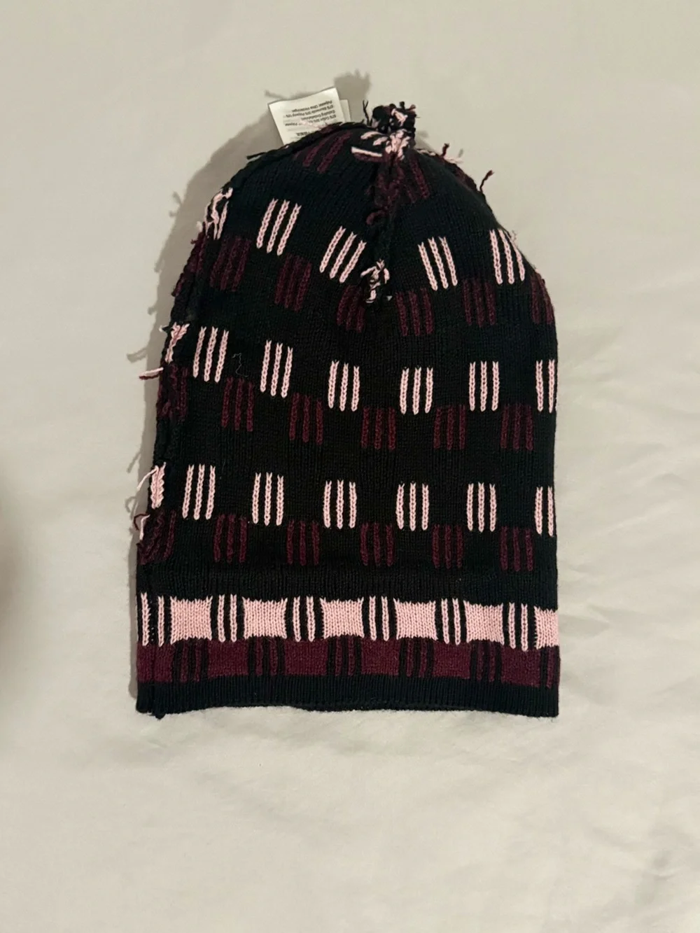 Striped Knit Beanie Hat - Pink & Burgundy (NWT)